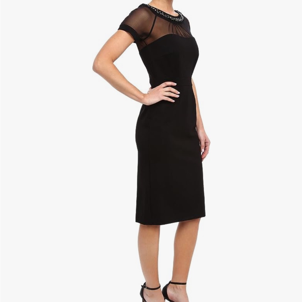 Laundry By Shelli Segal | 6 | Mesh Cap Sleeve Sheer Sparkle Cowl Neck Dress